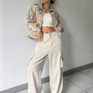 Floral Print Drop Shoulder Denim Jacket