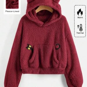 Casual Long Sleeve Pocket Furry Hoodie