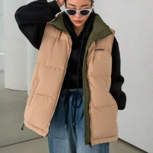 Letter Patched Detail Drawstring Hem Zipper