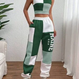 Colorblock Tank Top & Letter Graphic jogger pant