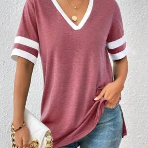 Contrast Trim V Neck Tee