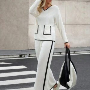 Casual Straight Leg Long Sleeve Top & Pants Set