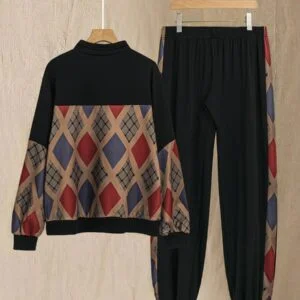 Plus Size Fashionable Printed Casual Sports Sweatshirt Set