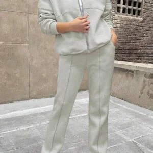 Solid Color Simple Hoodie & Straight Leg Pocket Pants