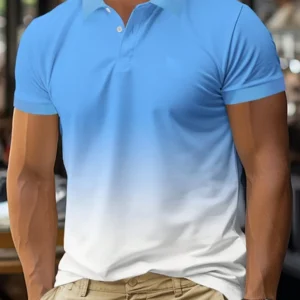 Gradient Color Seagull Printed Short Sleeve Polo Shirt