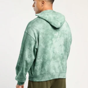Men’s Spring And Summer Casual Super Loose Off-Shoulder Green Tie-Dye Clover Print Hoodies - Image 2