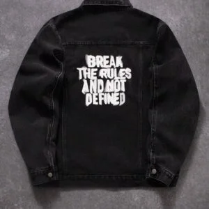 Black Washed Denim Jacket With Graffiti Letter Print - Image 2