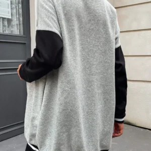 Letter Patched Colorblock Drop Shoulder Varsity Jacket - Image 2