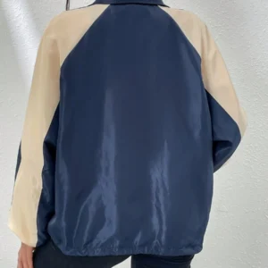 Colorblock Raglan Sleeve Drawstring Hem Zip Up Windbreaker - Image 2