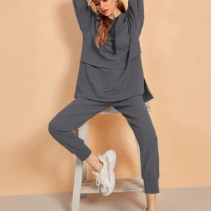 Drop Shoulder Drawstring Hoodie & Sweatpants - Image 2