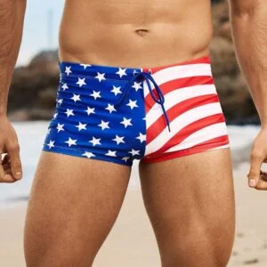 American Flag Print Simple Swimming Trunks - Image 4