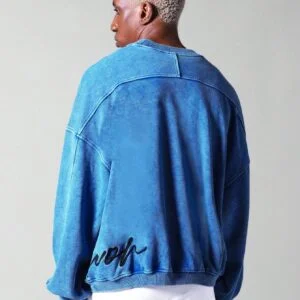 Oversized Fit Washed Sweatshirt With Embroidery – Blue - Image 2