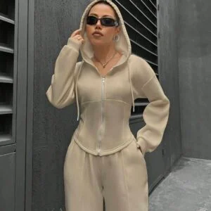 Solid Color Hooded Sweatshirt And Sweatpants