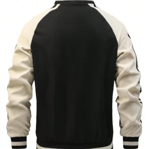 Color Block Zipper And Pockets Bomber Baseball Jacket - Image 3