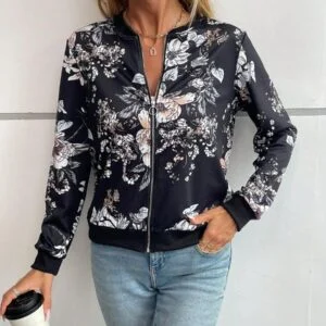 ROSE Floral Print Zip Up Bomber Jacket - Image 2