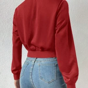 Spring ClothesSolid Zip Up Crop Bomber Jacket - Image 2