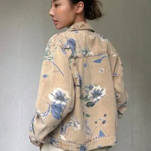 Floral Print Drop Shoulder Denim Jacket - Image 2
