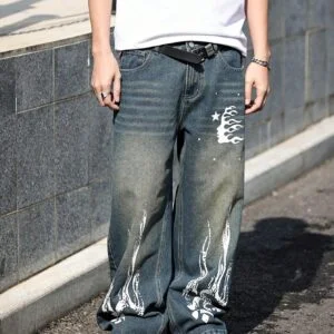 Flame Print Loose Fit Vintage Y2K Oversized - Image 3