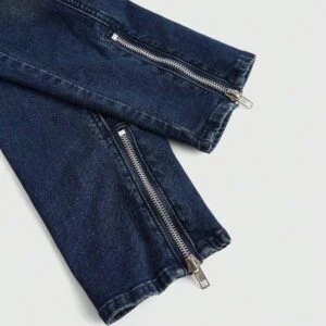 Off Shoulder Form Fitting Cropped Denim Moto Jacket - Image 2