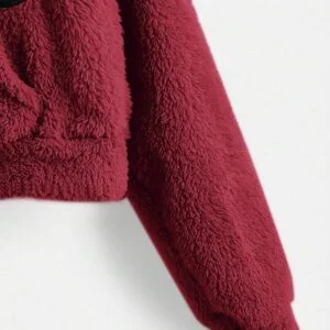 Casual Long Sleeve Pocket Furry Hoodie - Image 2