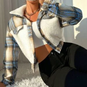 Plaid Print Borg Collar Teddy Jacket - Image 2