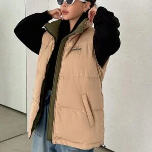 Letter Patched Detail Drawstring Hem Zipper - Image 2