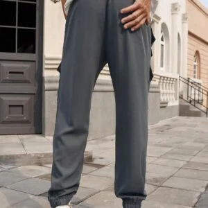 Men Drawstring Waist Tooling Pocket Zipper Design Casual Pants