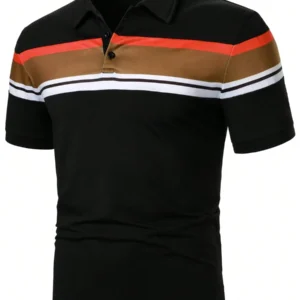 Casual Color Block Button Half Open Short Sleeve - Image 3