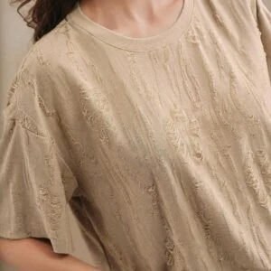 Casual Round Neck Knitted Textured Loose T Shirt - Image 2
