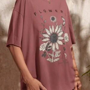 Slogan Graphic Drop Shoulder Oversized Tee - Image 2