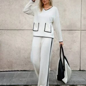 Casual Straight Leg Long Sleeve Top & Pants Set - Image 2