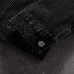 Black Washed Denim Jacket With Graffiti Letter Print - Image 3