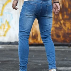 Zip Fly Skinny Jeans Washed Navy Blue - Image 3