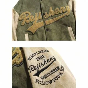 Color Block Plush Button Front Baseball Jacket - Image 3