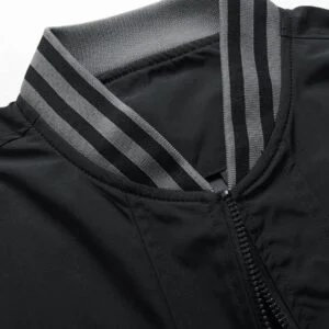 Loose Fit Colorblock Striped Trim Bomber Jacket - Image 4