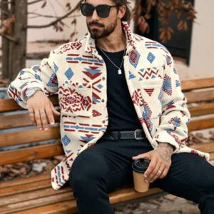 Geometric Pattern Button Up Pocket - Image 3