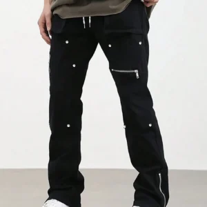 Loose Fit Men’s Drawstring Waist Pants With Zipper Details - Image 3