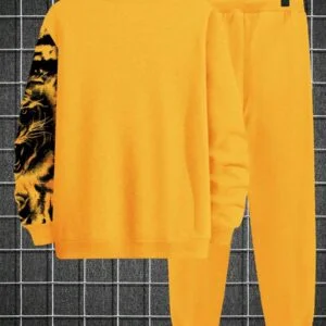 Animal Print Crew Neck Sweatshirt & Letter Printed Sweatpants - Image 4