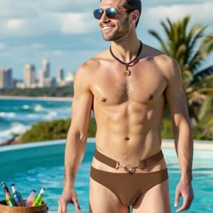 Solid Color Waist Hollowed Out Triangle Swimming Trunks - Image 4