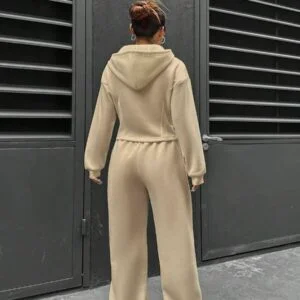 Solid Color Hooded Sweatshirt And Sweatpants - Image 3