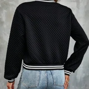 Striped Trim Zip Up Bomber Jacket - Image 3