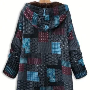 Floral Print Long Sleeve Thermal Lined Loose Casual Hoodie Jacket - Image 3