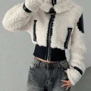 PU Leather Front Fleece Patchwork - Image 4