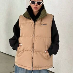 Letter Patched Detail Drawstring Hem Zipper - Image 3