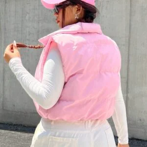 Plus Size Solid Color Front Zip Quilted Padded Short - Image 3