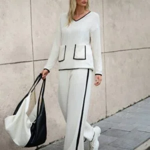 Casual Straight Leg Long Sleeve Top & Pants Set - Image 3