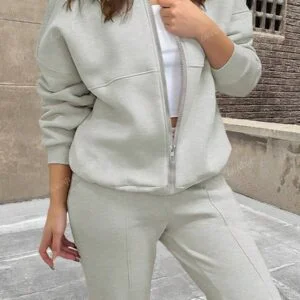 Solid Color Simple Hoodie & Straight Leg Pocket Pants - Image 3