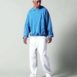 Oversized Fit Washed Sweatshirt With Embroidery – Blue - Image 3
