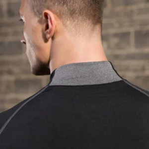 Solid Color Stand Collar Raglan Sleeve Casual Fitness Long Sleeve T Shirt - Image 4