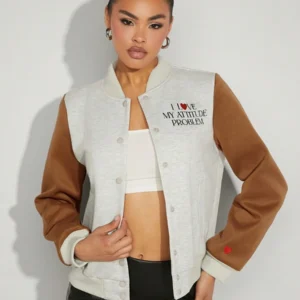 Slogan Embroidery Colorblock Jacket - Image 4